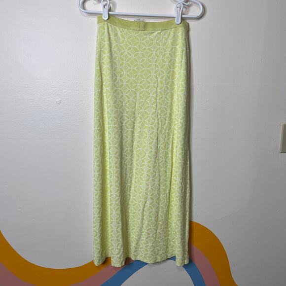 Fresh Produce Maxi Skirt XS Neon Light Yellow Printed High Slit Casual - Picture 2 of 5